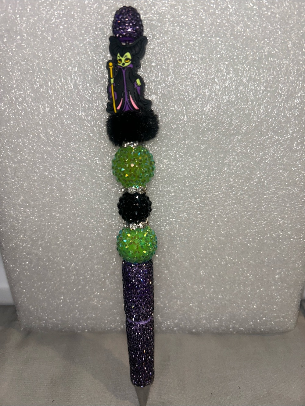 Hand Crafted Purple and Green Sparkle Pen with Black Accents
